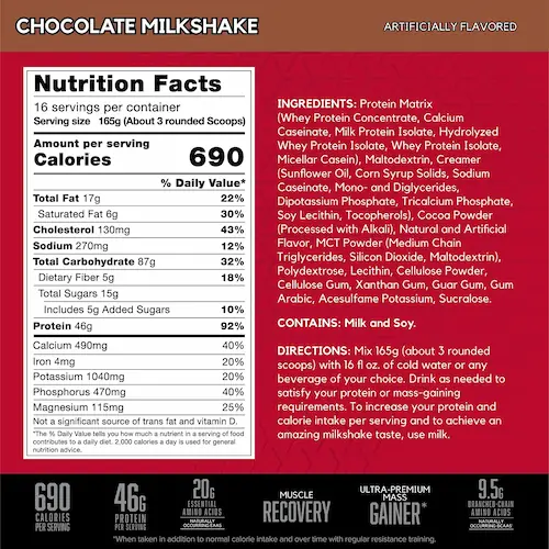 BSN True Mass Nutritional Facts