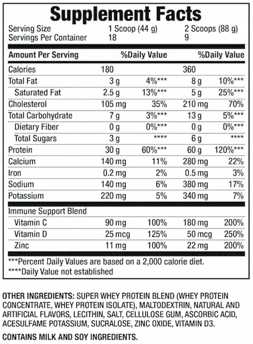 Body Fortress Whey Premium Protein Nutritional Facts