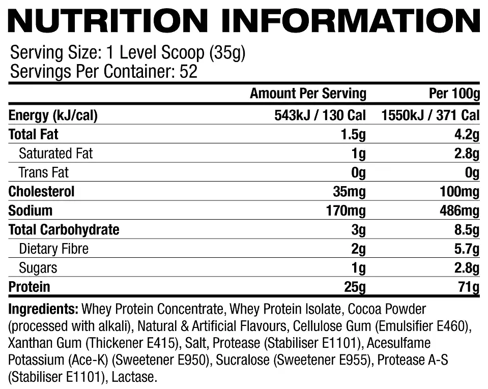 Cellucor Cor-Performance Whey Nutritional Facts