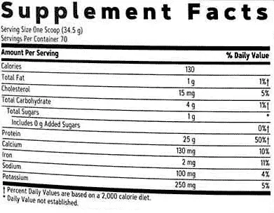 AMP Pure Isolate Nutritional Facts