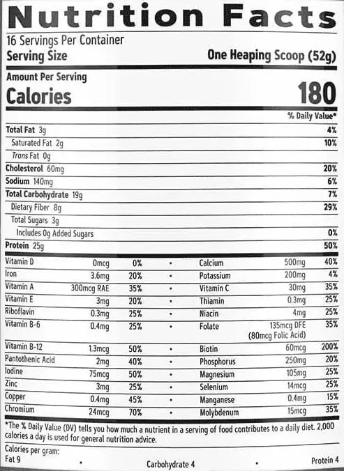 GNC Total Lean Shake 25 Nutritional Facts