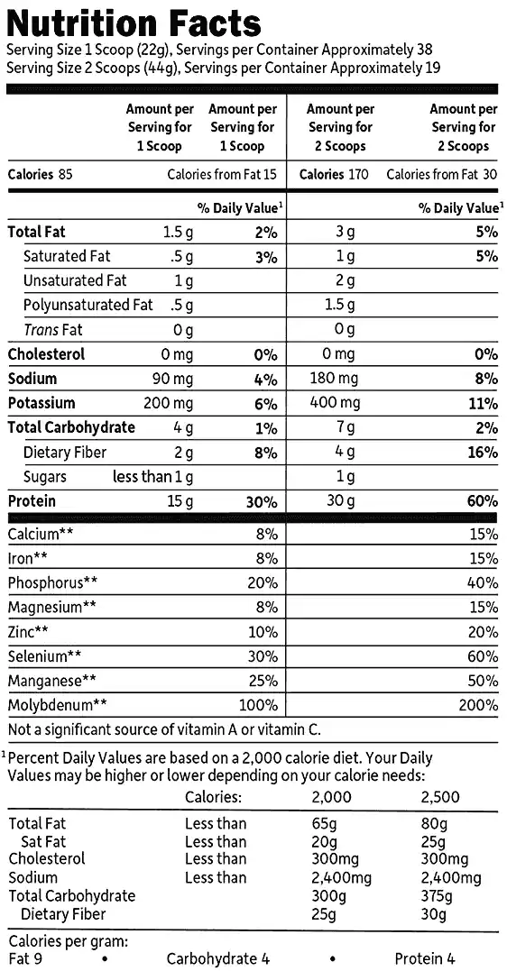 Garden of Life Sport Plant-based Nutritional Facts