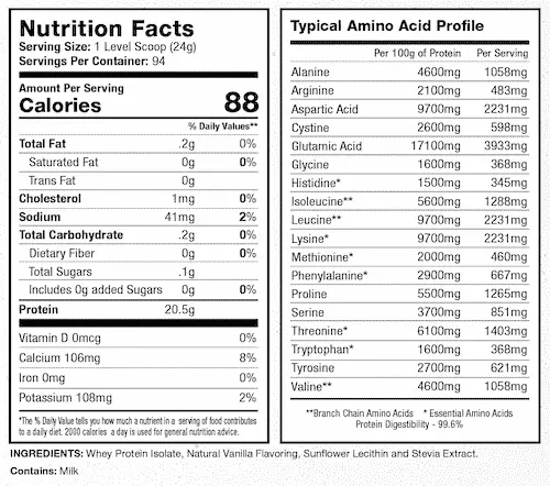 Muscle Feast Isolate Nutritional Facts