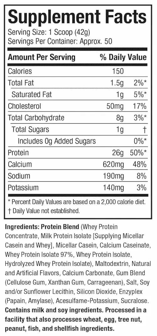 MuscleTech 8-Hour Protein Nutritional Facts