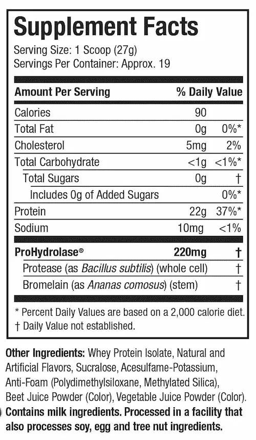 ISO Whey Clear Nutritional Facts