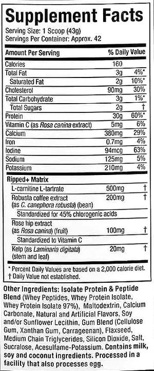 MuscleTech Ripped Nutritional Facts