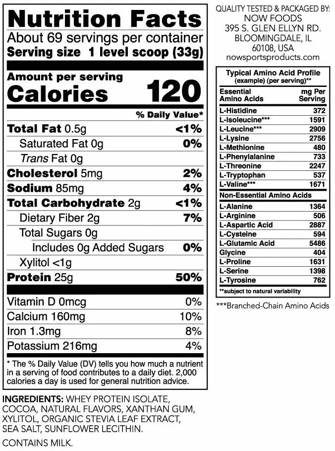 Now Sports Whey Isolate Nutritional Facts