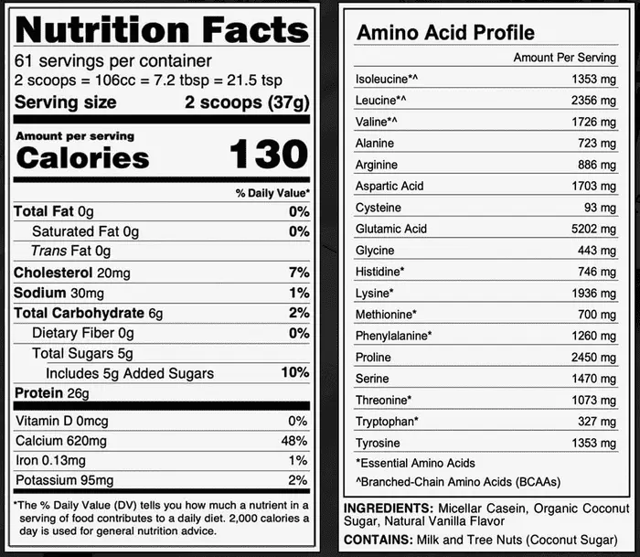 Naked Casein Nutritional Facts