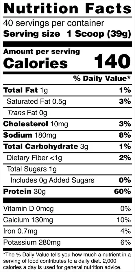 Optimum Nutrition Platinum Hydro Whey Nutritional Facts