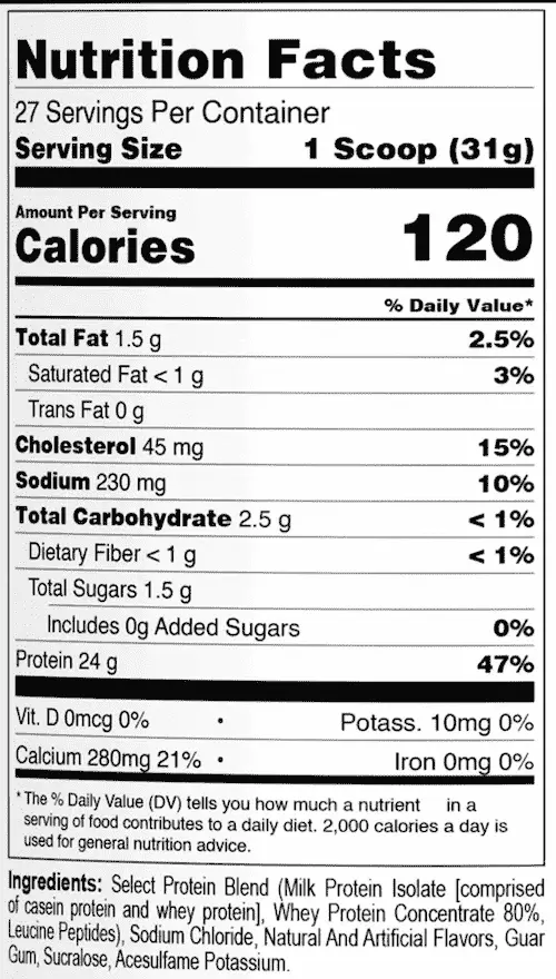 PEScience Select Nutritional Facts